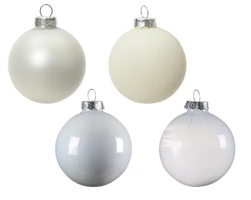 Baubles Glass Shiny, Matt & Glitter Winter White 42pk