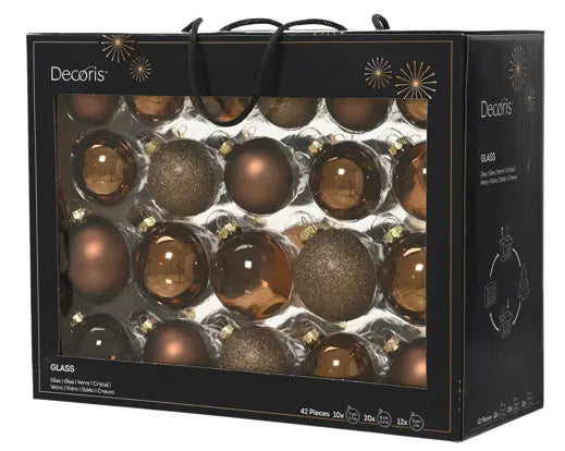 Bauble Glass Shiny, Matt, Glitter & Transparent Mix Espresso 42pk