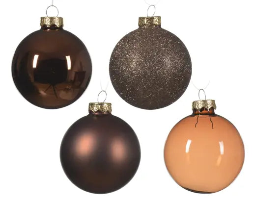 Bauble Glass Shiny, Matt, Glitter & Transparent Mix Espresso 42pk