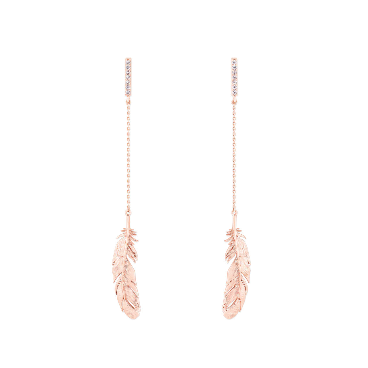 Tipperary Feather Chain Earrings Rose Gold