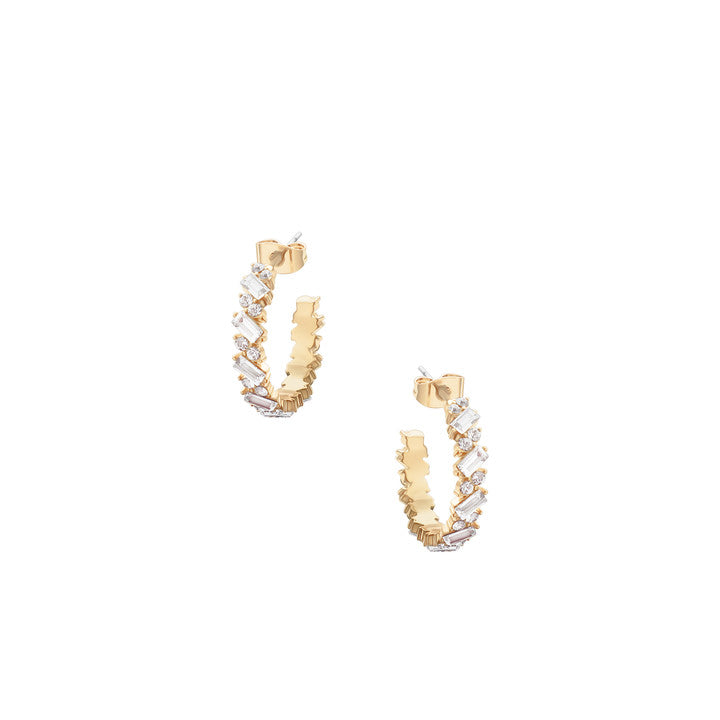 Tipperary Crystal Hoop Earrings Emerald Cut Crystals Gold