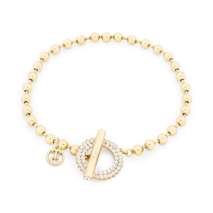 Tipperary T-Bar Gold Bracelet Ball Chain Circle with Crystal Zirconia
