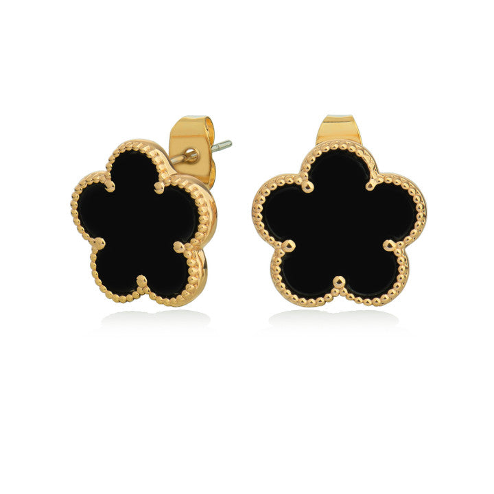 Tipperary TC Fleur Collection Black Earrings Yellow Gold
