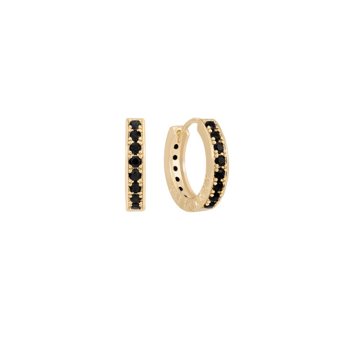 Tipperary Crystal Halo Eclipse Mini Black Cubic Zirconia Hoop Earrings Gold