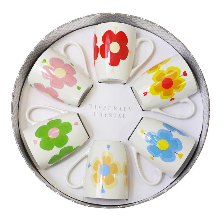Tipperary Heart Flowers Set Of 6 Mugs