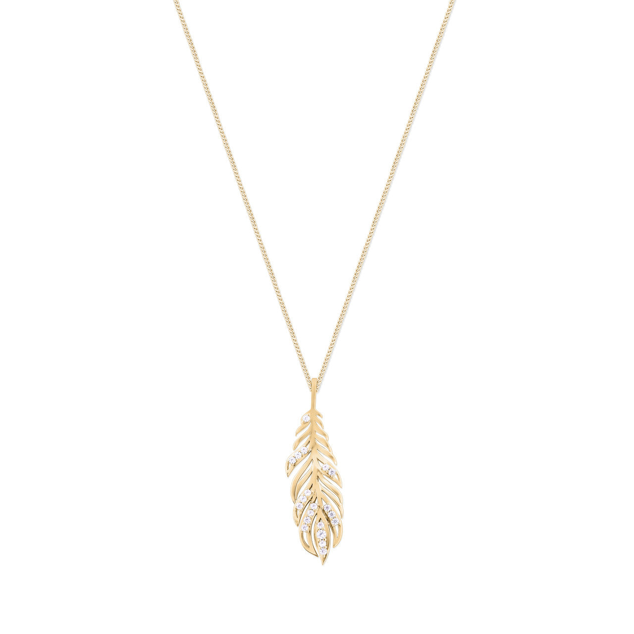 Tipperary Feather Pendant Inset With Cubic Zirconia Gold