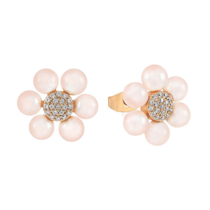 Tipperary Crystal Daisy - Pink Pearl 2cm Stud Earrings Gold