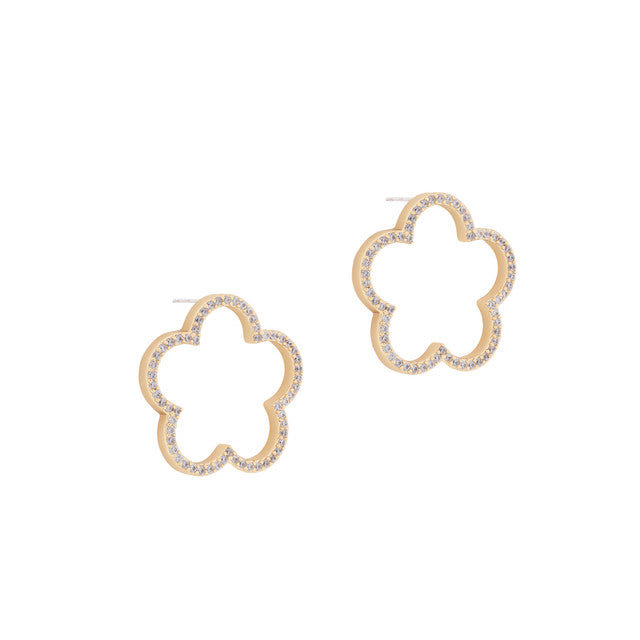 Tipperary Crystal Fleur Collection Cut Out Cubic Zirconia Inset Earrings Gold