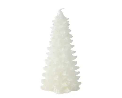Candle Paraffin Tree Metallic Winter White H31cm