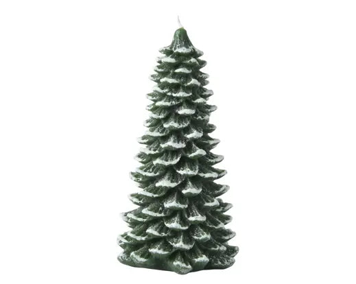 Tree Candle with Snow Finish H16.5cm