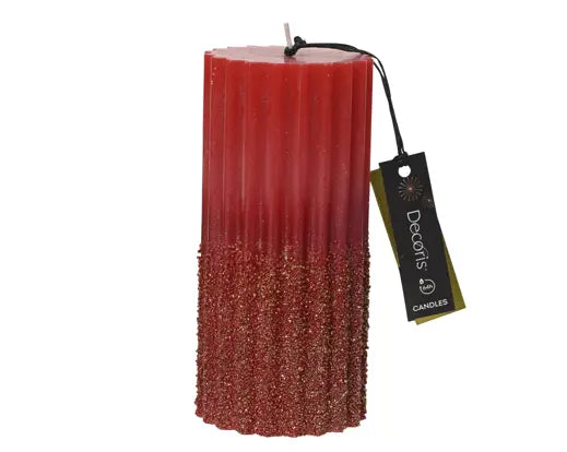 Pillar Candle Paraffin Granule Glitter Christmas Red H15cm