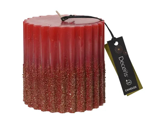 Pillar Candle Paraffin Granule Glitter Christmas Red H10cm