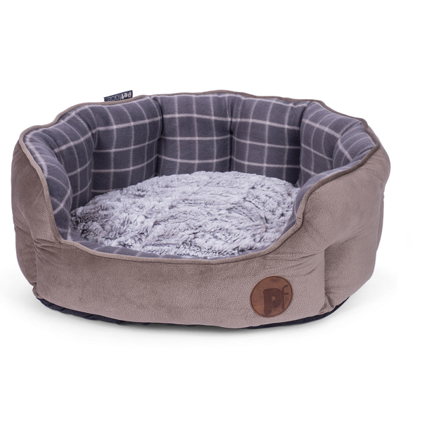 Petface Grey Check & Bamboo Oval Pet Bed