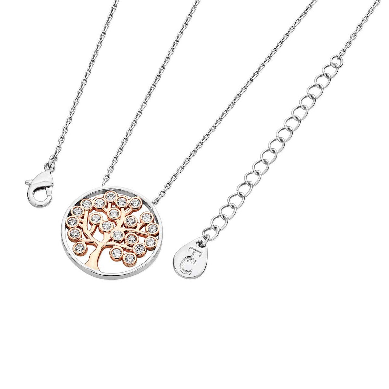 Tipperary Two Tone Silver Circle Pendant With Tree And Circle Cubic Zarconias