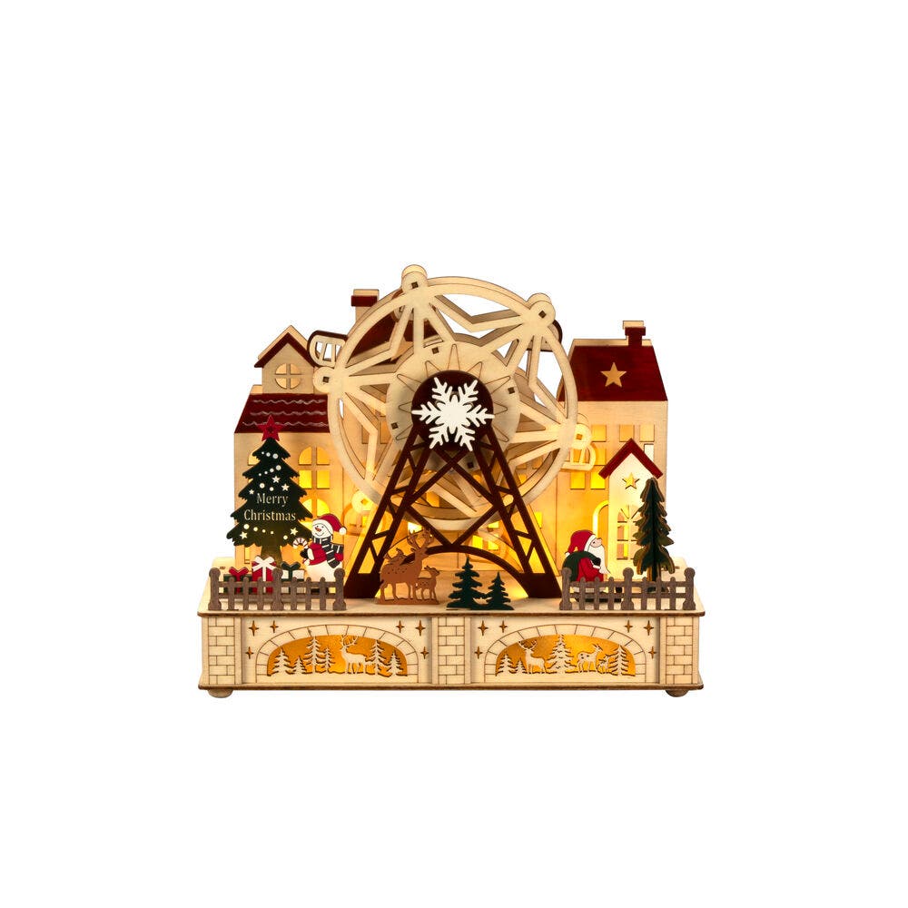 Konstsmide Wooden Santa Funfair Rotating Wheel