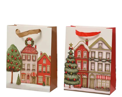 Decoris Giftbag Paper Glitter Houses L.18cm x W.8cm x H.24cm Single Assorted