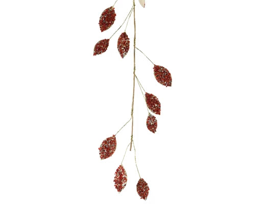 Kaemingk Garland Leaves Polyester Velvet Glitter With Strass Stones Christmas Red