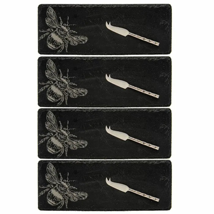 4 Mini Slate Cheese Board & Knife Sets - Bee