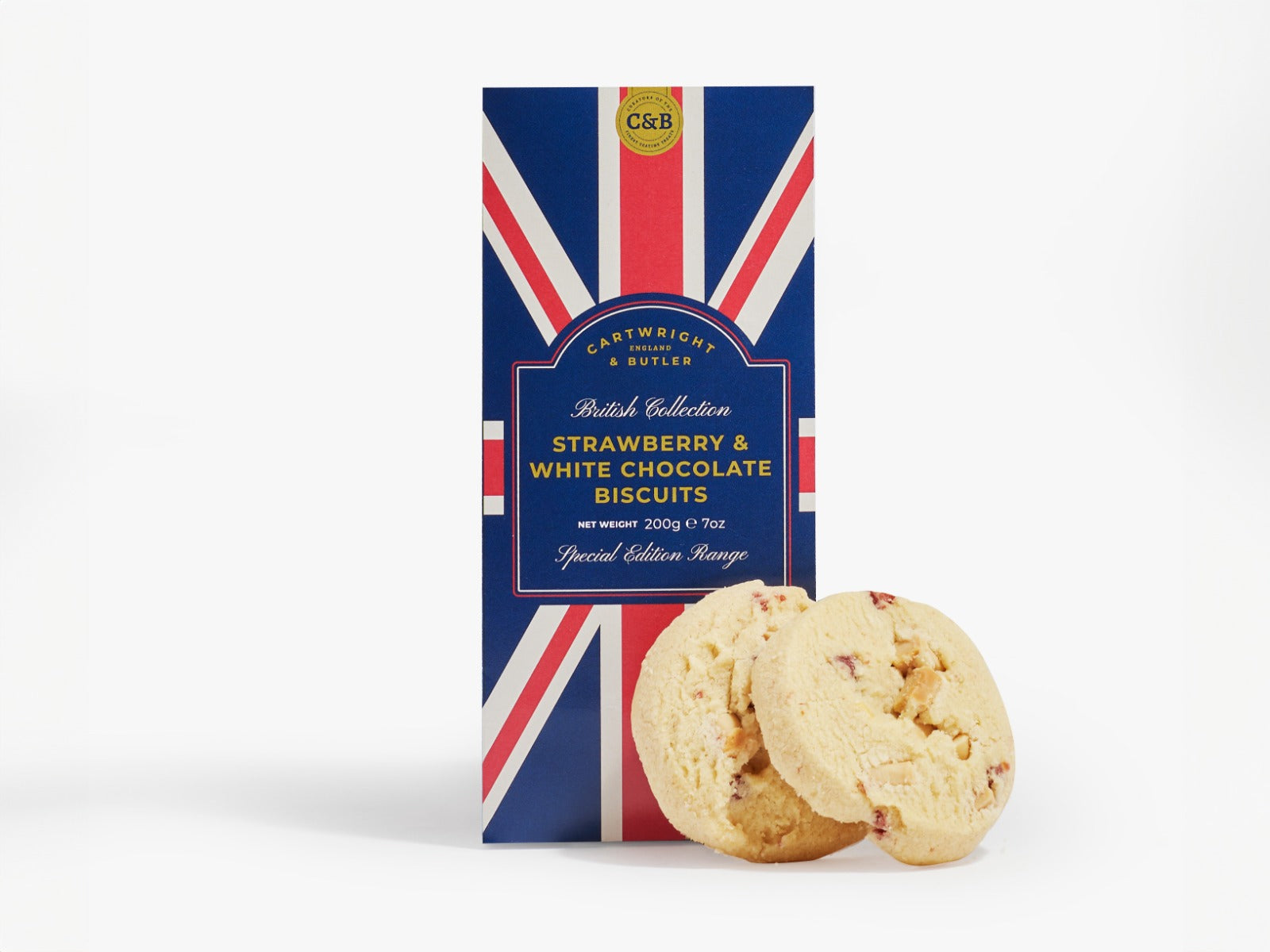 Cartwright & Butler Great British Collection - Strawberry & White Chocolate Biscuits In Carton  200g