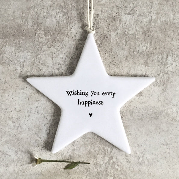 East of India Porcelain Star - Wishing You Every Happiness