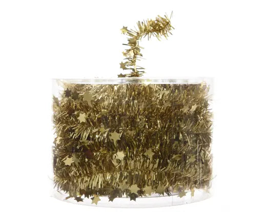 Decoris Tinsel Garland Shiny Stars Light Gold 3cm x 700cm