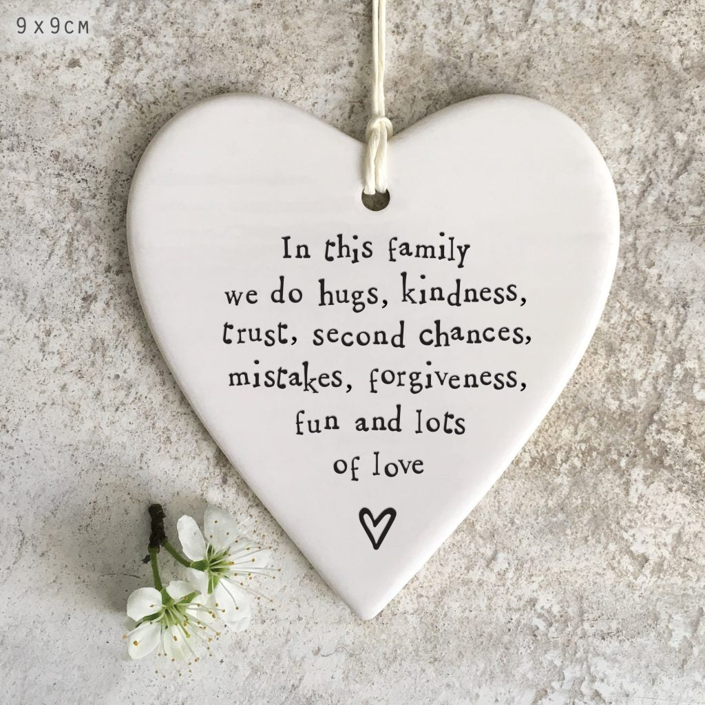 East of India Porcelain Round Heart "In This Family"