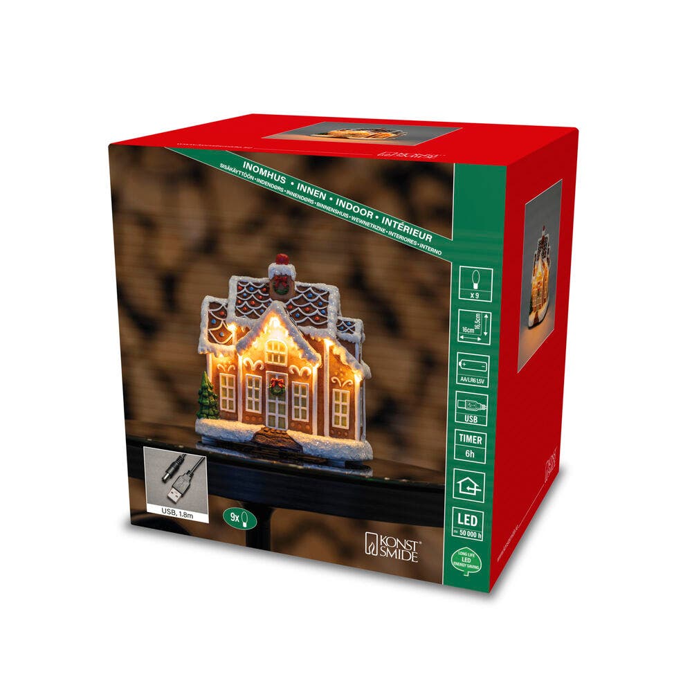 Kontsmide Gingerbread House 12cm Warm White LEDs