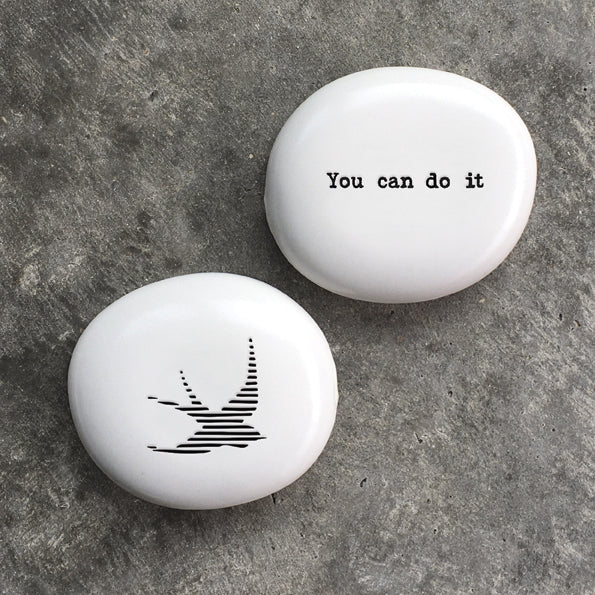 East of India Porcelain Pebble Swallow "You Can Do It"