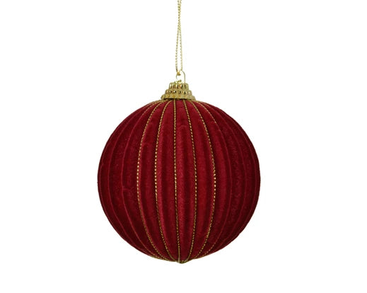 Kaemingk Bauble Foam Flock Gold Wire Stripe Oxblood Dia.8cm