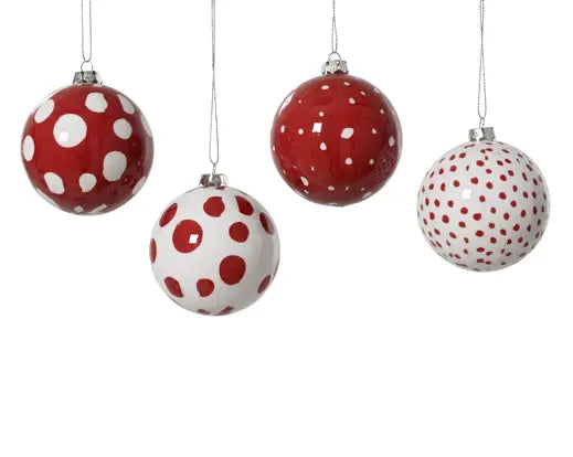 Decoris Bauble Shiny Dots Red & White Single Assorted