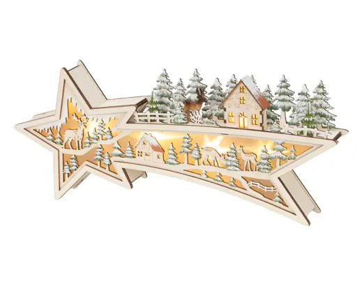 Lumineo Shooting Star Wooden Scene Light Up LED 43.5cm