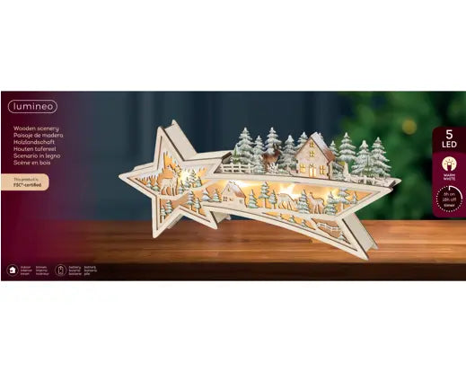 Lumineo Shooting Star Wooden Scene Light Up LED 43.5cm