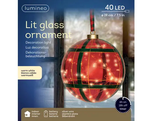 Lumineo Light Up Micro LED Ball Christmas Red & Warm White 19cm