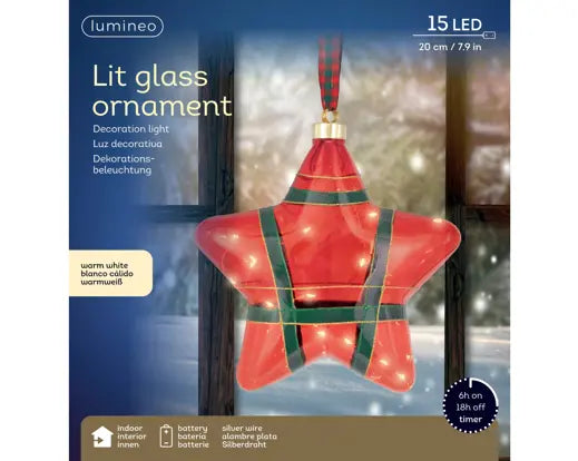 Lumineo Light Up Micro LED Star Christmas Red & Warm White 20cm x 6.5cm