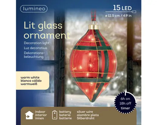 Lumineo Light Up Micro LED Olive Christmas Red & Warm White 12.5cm x 21cm