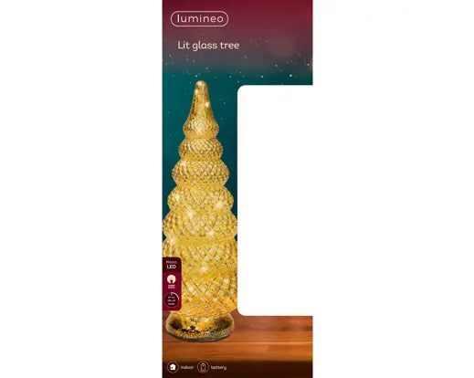 Lumineo Lit Micro LED Tree Glass Gold & Warm White 15cm x 36.5cm