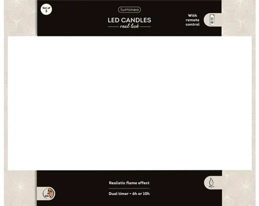 Lumineo LED Realistic Wick Candle Wax Pit Flame Effect White & Warm White 3pk 20cm