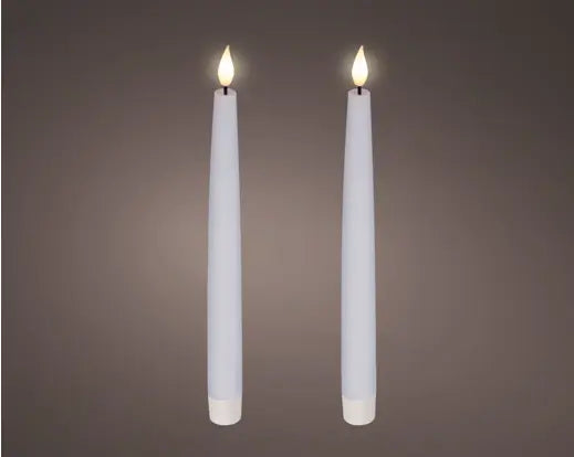 Lumineo LED Realistic Wick Dinner Candle Wax Tapered Flame Effect White & Warm White 24.5cm