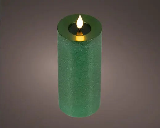 Lumineo LED Realistic Wick Candle Wax Pit Flame Effect Indoor Green & Warm White 20cm