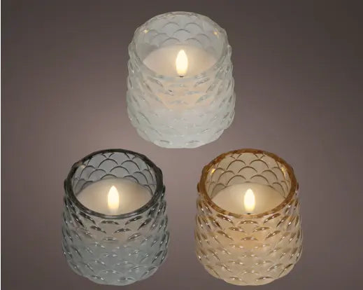 Lumineo LED Wick Candle Glass Jar Fire Flame Effect Indoor Warm White 7cm Single Assorted