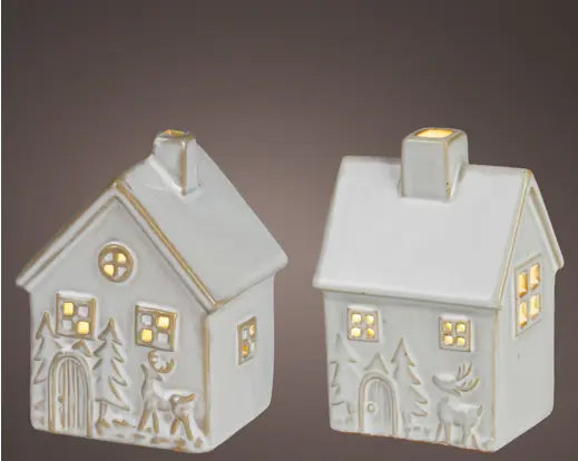 Lumineo Light Up LED Stoneware House 7.5cm Single Assorted