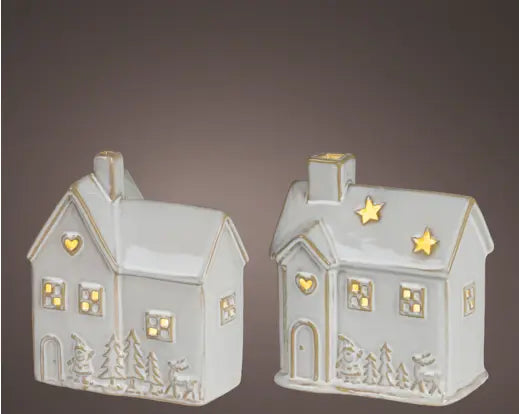 Lumineo Light Up LED Stoneware House 12cm Single Assorted