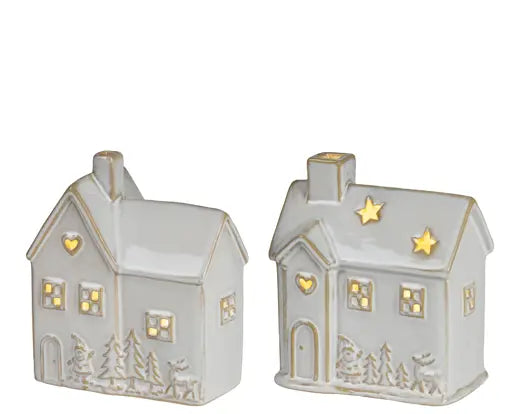 Lumineo Light Up LED Stoneware House 12cm Single Assorted