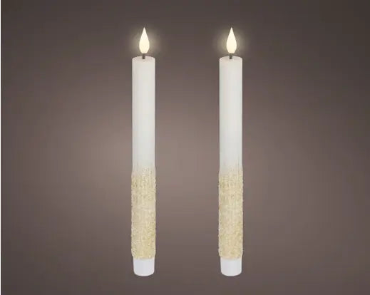 Lumineo LED Wick Dinner Candle Wax Fire Flame Effect Indoor Off White & Warm White 24.5cm