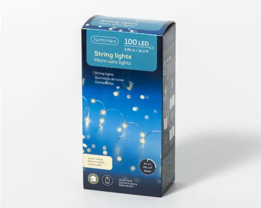 Lumineo Micro Wire String Lights Warm White Indoor 100 LED 495cm