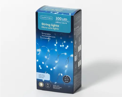 Lumineo Micro Wire String Lights Cool White Indoor 100 LED 495cm