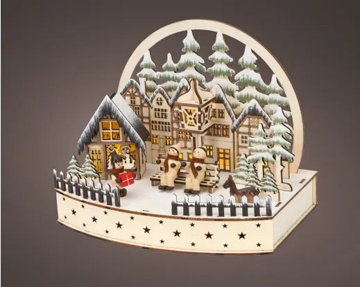 Lumineo Christmas Scene Wooden Model Light Up LED 15cm