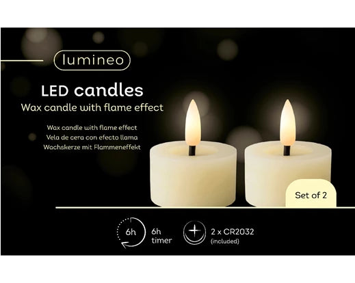 Lumineo LED Tealight Wax Flat Top Steady BO Indoor 2 Pack