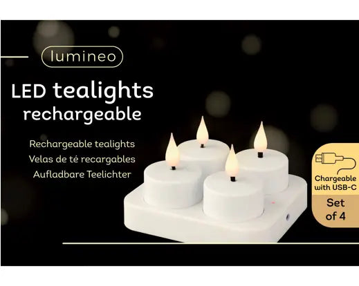 Lumineo LED Tealights Flame Effect Set of 4