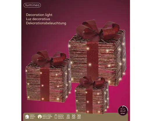 Lumineo Gift Box Red Light Up Mirco LED Warm White  25cm